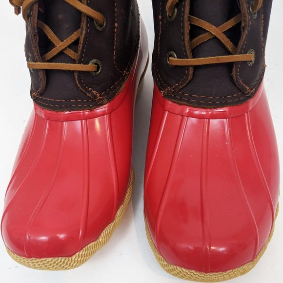 Sperry Saltwater Leather Duck Boots NEW Red Brown - Picture 3 of 12